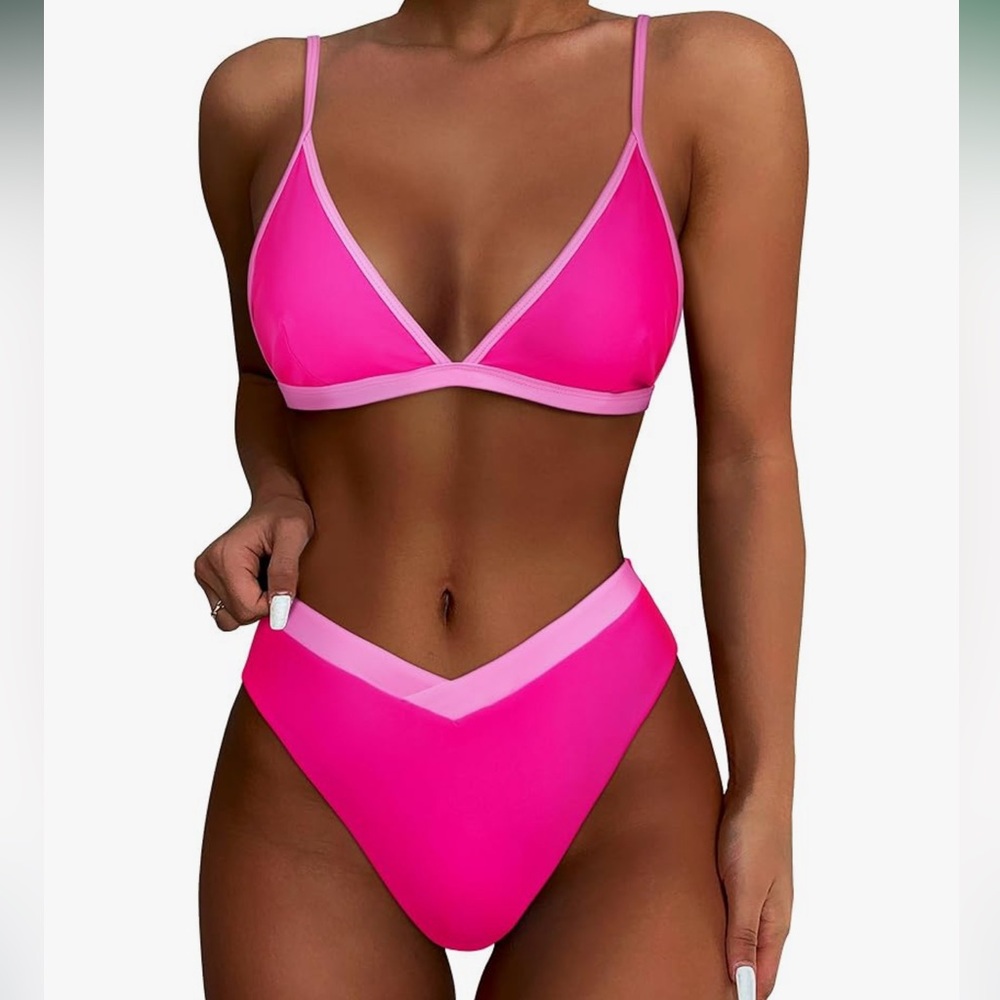 SUUKSESS Hot Pink Triangle High Cut Bikini Set High Waist 2 Piece Medium NWT New